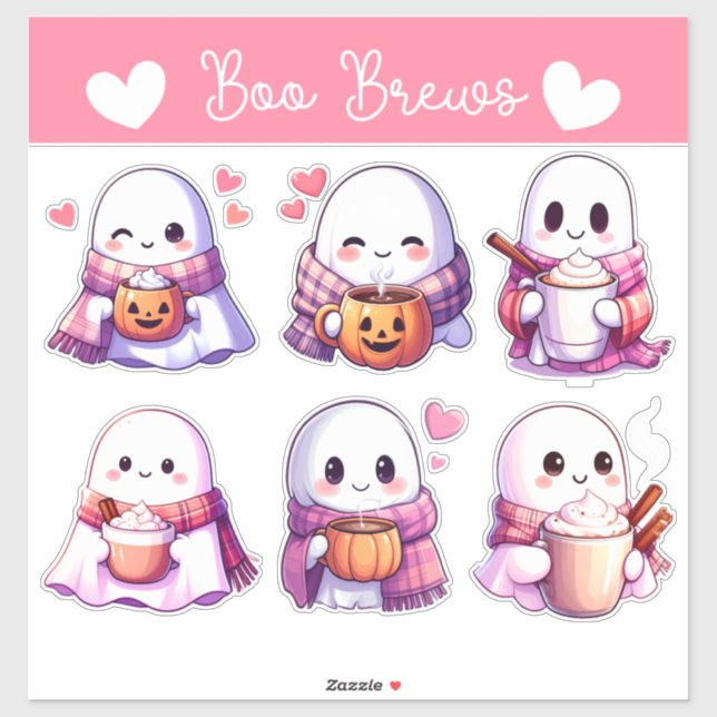 Cozy Ghosts with Autumn Mugs & Heartwarming Vibes Sticker (Sheet)