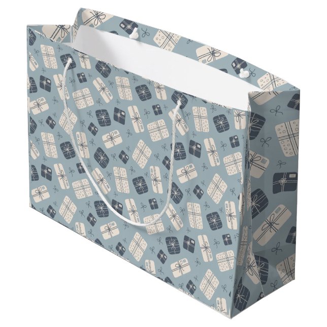 Cozy Gift Boxes Seamless Vector Pattern Large Gift Bag (Back Angled)