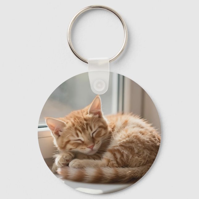 Cozy Ginger Cat Sunbathing Nap Keychain (Front)
