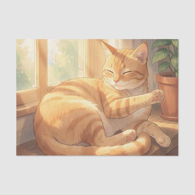 Cozy Ginger Tabby Cat Sunbathing  Tissue Paper (Front)