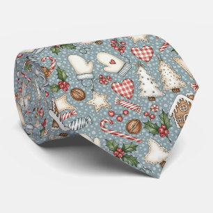 Cozy Gingerbread Christmas with Candy Canes Neck Tie