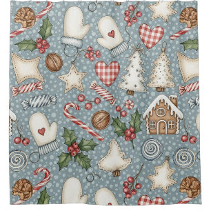 Cozy Gingerbread Christmas with Candy Canes Shower Curtain