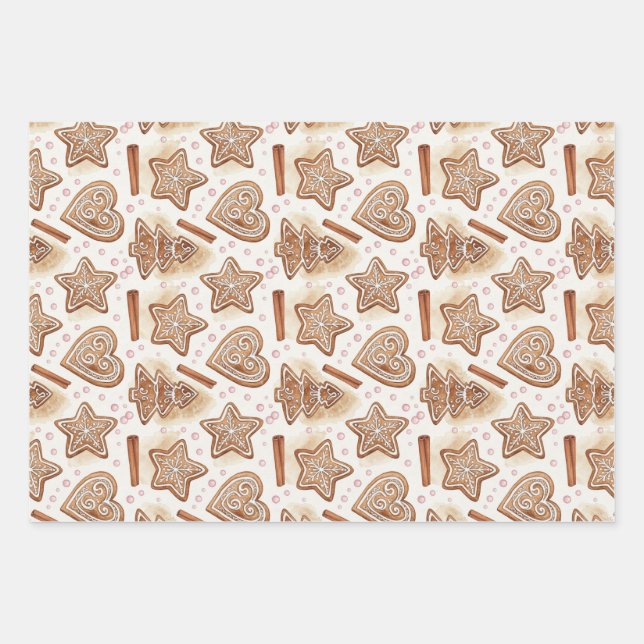 Cozy Gingerbread Cookie Seamless Pattern Wrapping Paper Sheets (Front)