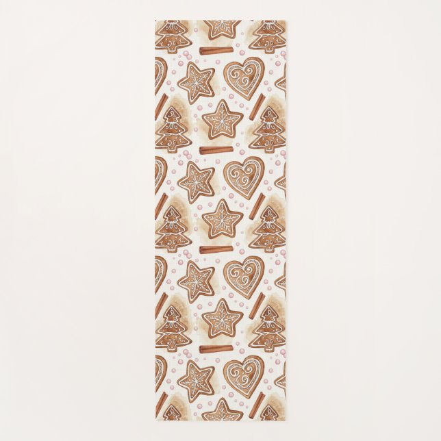 Cozy Gingerbread Cookie Seamless Pattern Yoga Mat (Front)