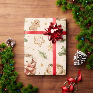 Cozy Gingerbread Cookies Hot Cocoa Holly Christmas Wrapping Paper