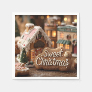 Cozy Gingerbread House and "Sweet Christmas" Napkins