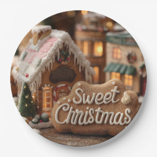 Cozy Gingerbread House and "Sweet Christmas" Paper Plates