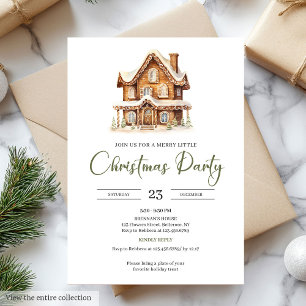 Cozy gingerbread house earthy Christmas party Invitation