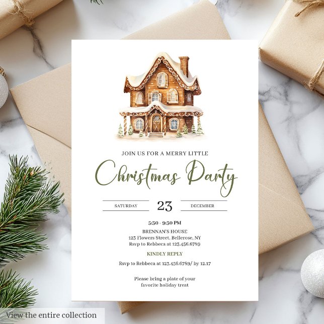 Cozy gingerbread house earthy Christmas party Invitation (Cozy gingerbread house earthy Christmas party Invitation)
