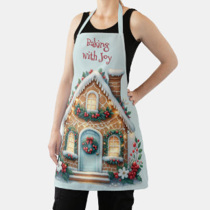 Cozy Gingerbread House Holiday Illustration Apron