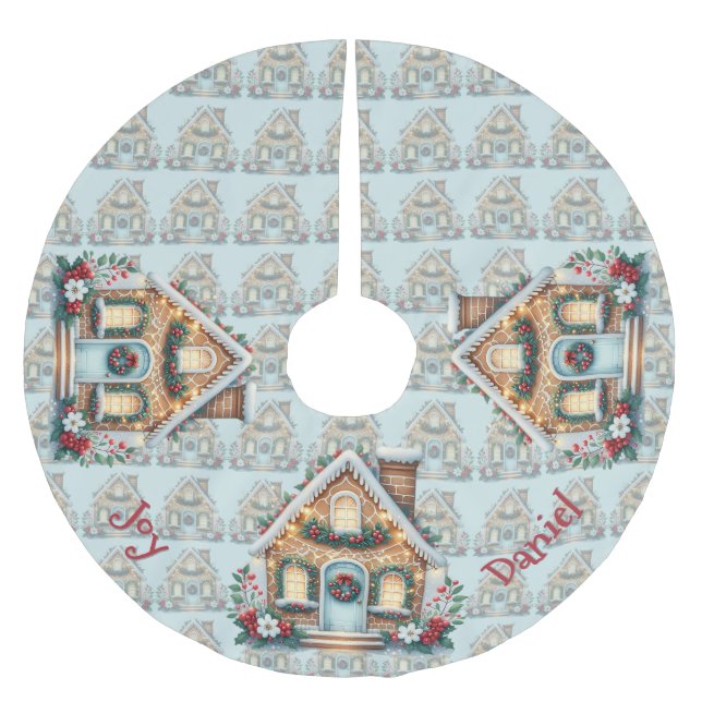Cozy Gingerbread House Holiday Illustration Brushed Polyester Tree Skirt (Front)