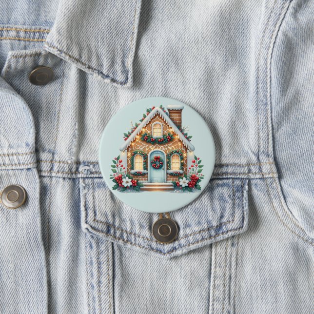 Cozy Gingerbread House Holiday Illustration Button (In Situ)