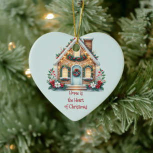 Cozy Gingerbread House Holiday Illustration Ceramic Ornament