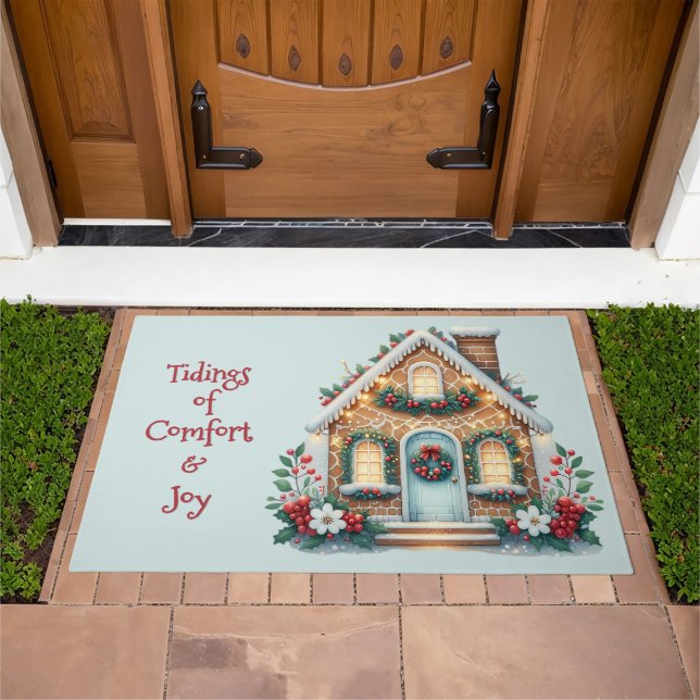 Cozy Gingerbread House Holiday Illustration Doormat (Outdoor)