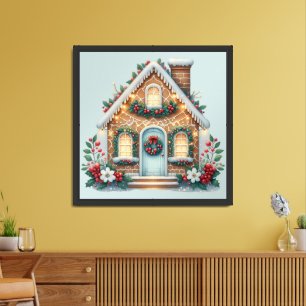 Cozy Gingerbread House Holiday Illustration Framed Art