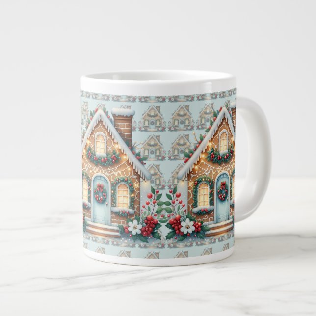 Cozy Gingerbread House Holiday Illustration Giant Coffee Mug (Front Right)