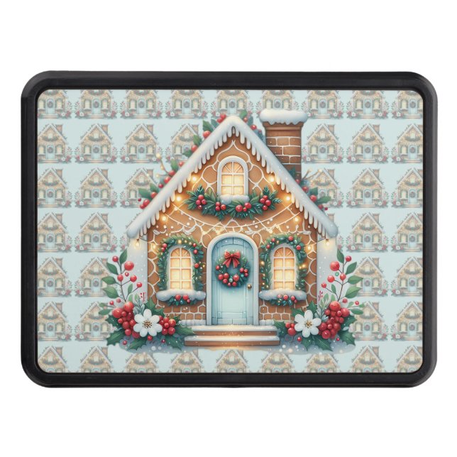Cozy Gingerbread House Holiday Illustration Hitch Cover (Front)