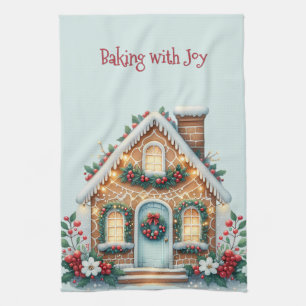 Cozy Gingerbread House Holiday Illustration Kitchen Towel