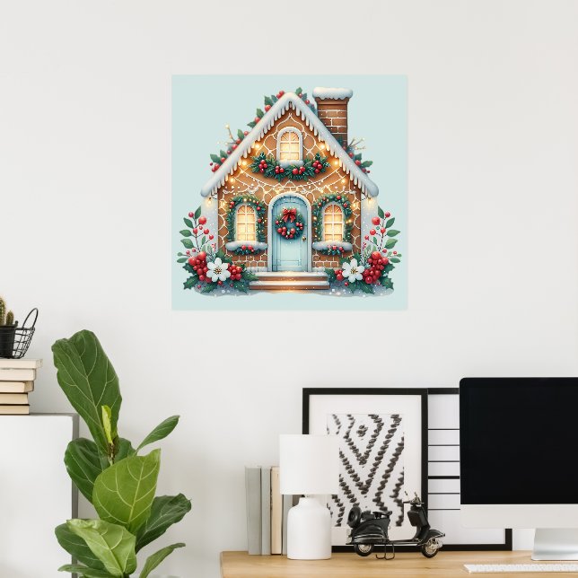 Cozy Gingerbread House Holiday Illustration Poster (Home Office)