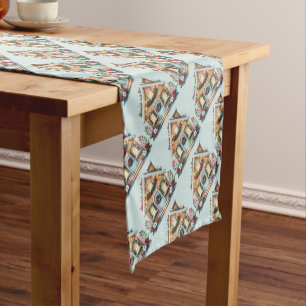 Cozy Gingerbread House Holiday Illustration Short Table Runner