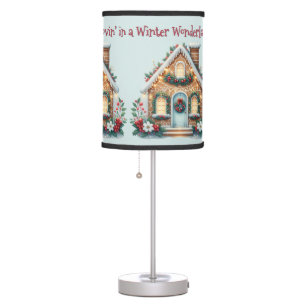 Cozy Gingerbread House Holiday Illustration Table Lamp