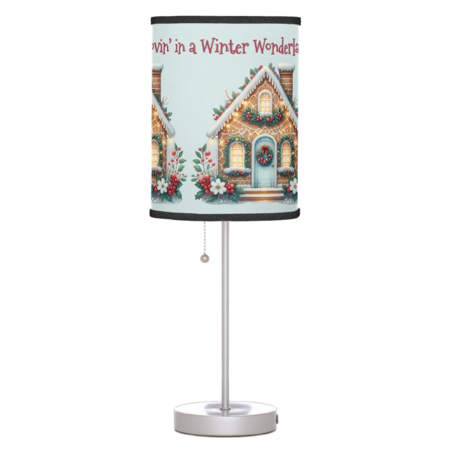 Cozy Gingerbread House Holiday Illustration Table Lamp (Right)