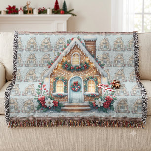Cozy Gingerbread House Holiday Illustration Throw Blanket