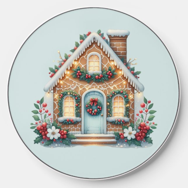 Cozy Gingerbread House Holiday Illustration Wireless Charger (Front)