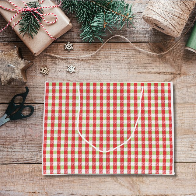Cozy Gingham Christmas Large Gift Bag (Cozy Christmas Gingham Gift Bag)