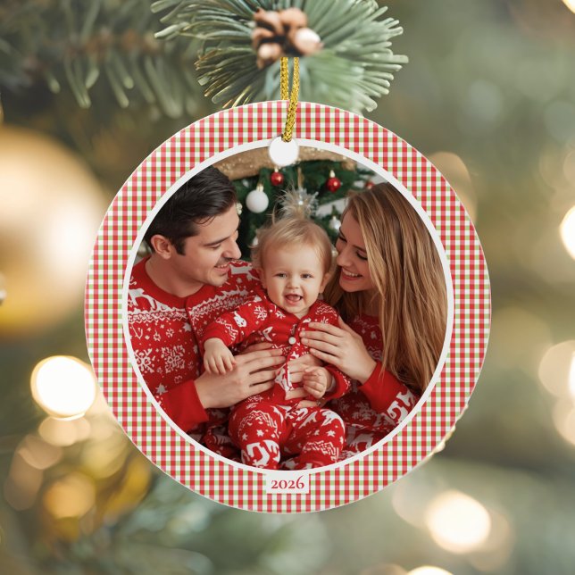 Cozy Gingham Christmas Ornament with Photo (Cozy Christmas Gingham Photo Ornament)