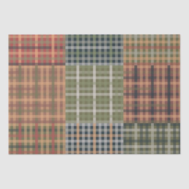 Cozy Gingham Patchwork Autumn Winter Pattern Tissue Paper (Front)