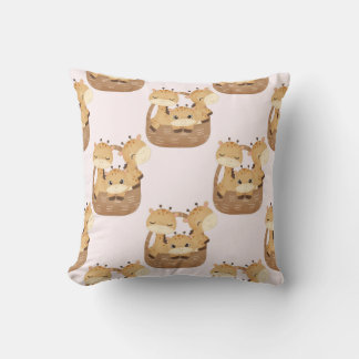 Cozy Giraffe Family in Baskets Throw Pillow