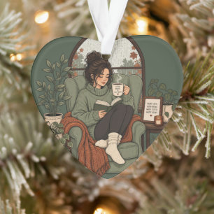 Cozy Girl Coffee Books Rainy Days Vintage Design Ornament