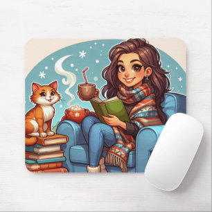 Cozy Girl: Hot Drink & Favorite Reads Mouse Pad