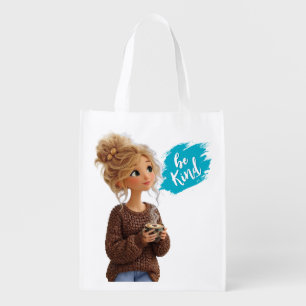 Cozy Girl in Coffee Bean Sweat Grocery Bag