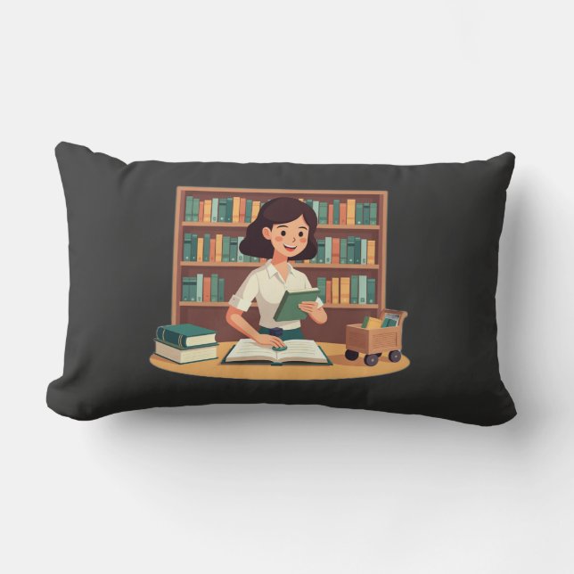 Cozy Girl Reading Bookshelf Lumbar Pillow (Front)