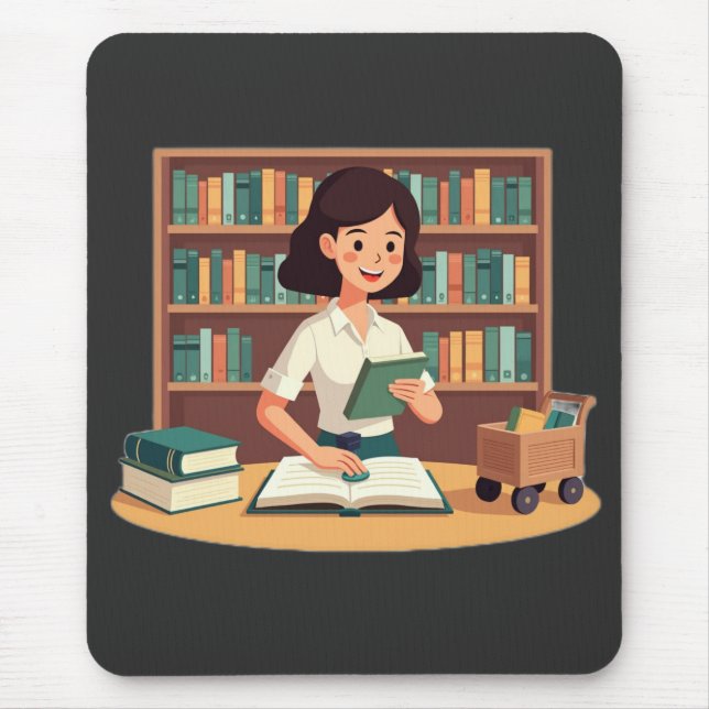 Cozy Girl Reading Bookshelf Mouse Pad (Front)