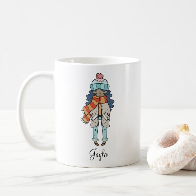 Cozy Girl Winter Holiday Personalized  Coffee Mug (With Donut)