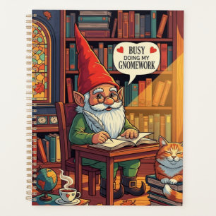 Cozy gnome doing his gnomework planner