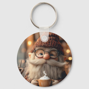 Cozy Gnome Enjoying a Cup of Hot Cocoa Keychain