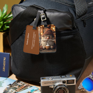 Cozy Gnome Enjoying a Cup of Hot Cocoa Luggage Tag
