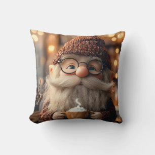 Cozy Gnome Enjoying a Cup of Hot Cocoa Throw Pillow
