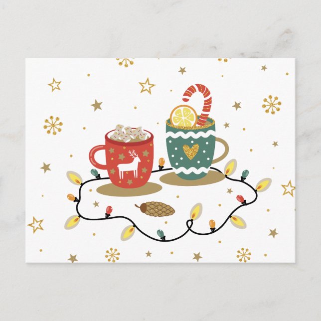Cozy Gold Christmas Coffee Cocoa Announcement Postcard (Front)