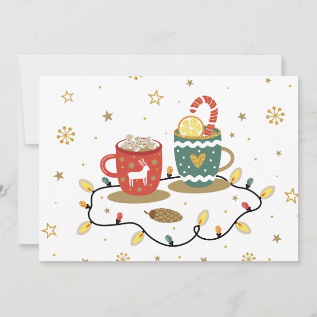 Cozy Gold Christmas Coffee Cocoa Holiday Card (Front)