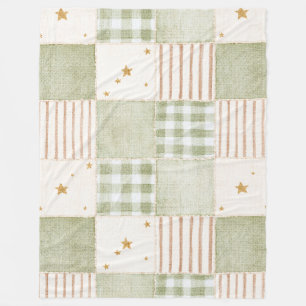 Cozy Gold Mint Green Stars Stripes Patches Fleece Blanket
