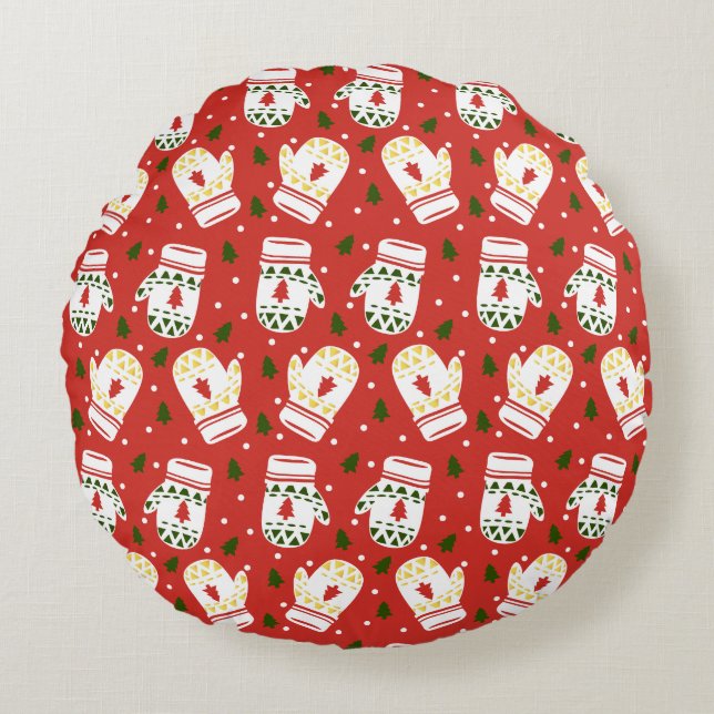 Cozy Gold Winter Gloves Round Pillow (Front)
