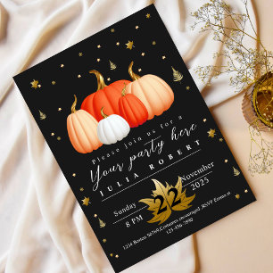 cozy golden glitter fall autumn orange pumpkin  invitation