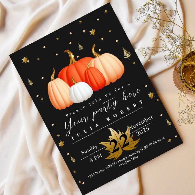 cozy golden glitter fall autumn orange pumpkin  invitation (Creator Uploaded)