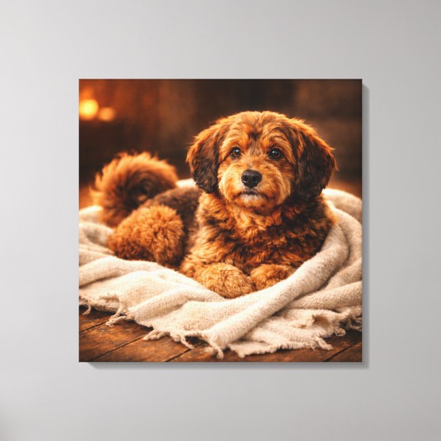 Cozy Golden Pup – Warm Light Canvas Print (Front)