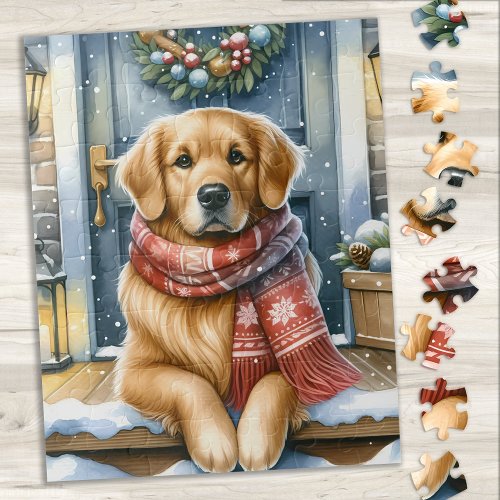 Cozy Golden Retriever Puppy Dog Christmas Jigsaw Puzzle